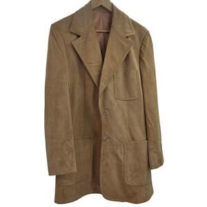 Vintage 70s Mens Classic Indie Mod Camel Genuine Leather Suede Sport Coat 40L